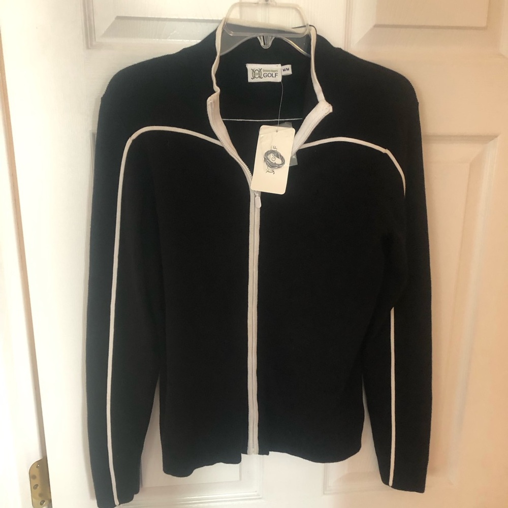 NWTS 100% cotton, black Denver Hayes Golf zip up cardigan jacket.